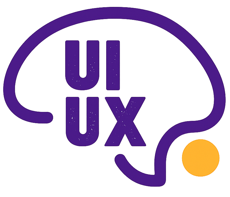 Log in the shape of brain in purple colour with sentence UX and UI inside